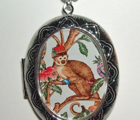 MONKEY on BRANCH Necklace LOCKET Pendant Illustration