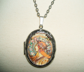 Mucha ZODIAC Locket NECKLACE Pendant Altered Art Photo Holder