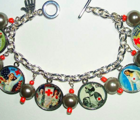 NURSE CHARM BRACELET Vintage Nursing Posters Altered Art Jewelry 