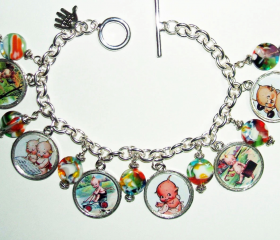 Vintage KEWPIE Doll Postcard CHARM BRACELET Altered Art