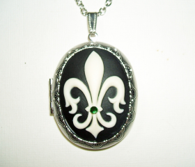 FLEUR DE LIS Necklace CAMEO Locket Pendant 