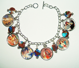 ALPHONSE MUCHA Charm Bracelet ART NOUVEAU Illustrations Artist Tribute