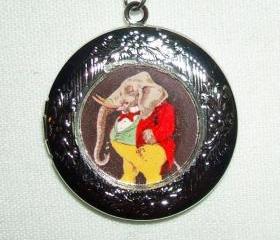 Dressed ELEPHANT Locket NECKLACE Pendant WHIMSICAL Art