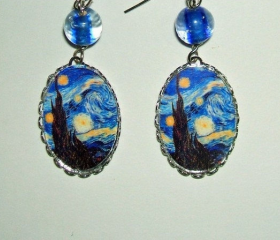 Van Gogh STARRY NIGHT Earrings Charm Dangle with Glass Beads