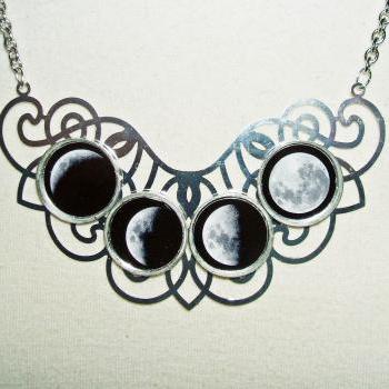 MOON PHASES Necklace Moon Goddess Statement Altered Art Jewelry Celestial ORIGINAL Design
